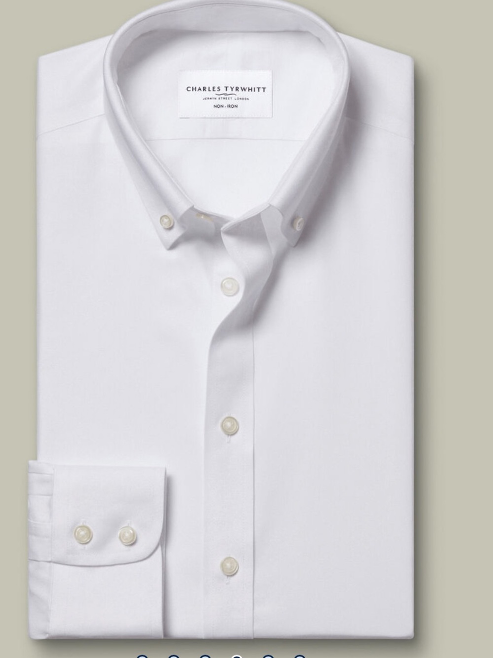 Charles Tyrwhitt Mens 16/34in White Non Iron classic Fit Button-Down Dress Shirt - Picture 7 of 9